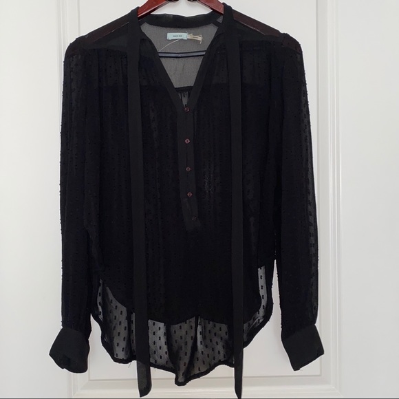 Black Sheer Textured Blouse by Kimchi Blue - Picture 2 of 7